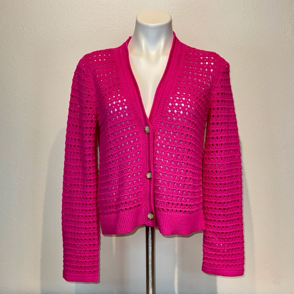 LOFT Bright Pink Open-Knit Cardigan